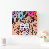 Abstrakte Katzenmalerei Quadratische Wanduhr (Zuhause)