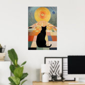 Abstrakte Katzenmalerei - Schwarze Katze und Sonne Poster (Heimbüro)