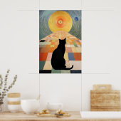 Abstrakte Katzenmalerei - Schwarze Katze und Sonne Poster (Küche)