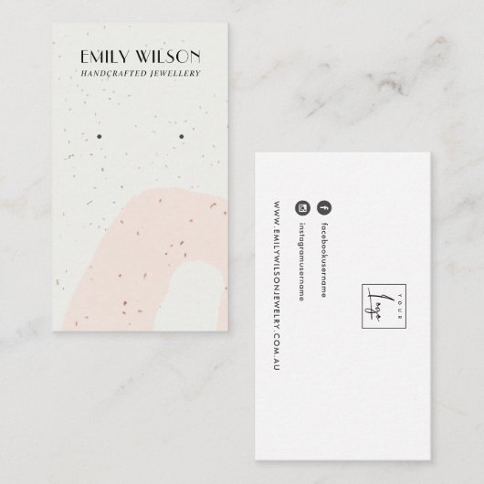 ABSTRAKTE KERAMIK BLUSH PEACH STUD EARRING DISPLAY VISITENKARTE (Vorne/Hinten)