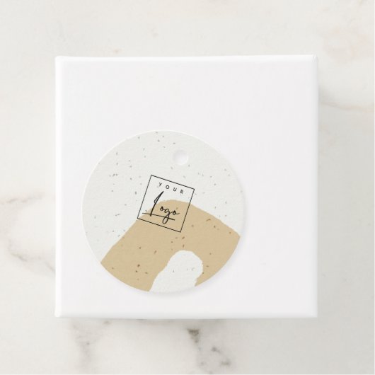 Abstrakte Keramik Ockergelbes, gesprenkeltes Logo Geschenkanhänger (Beispiel)