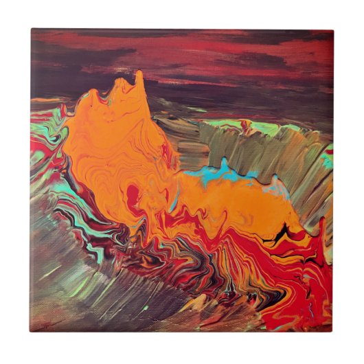 Abstrakte Keramik "Orange Burst" Fliese (Vorderseite)