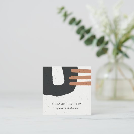ABSTRAKTE KERAMIK TEXTURE CHIC BLACK RUST ANGEZEIG QUADRATISCHE VISITENKARTE (Stehend Vorderseite)