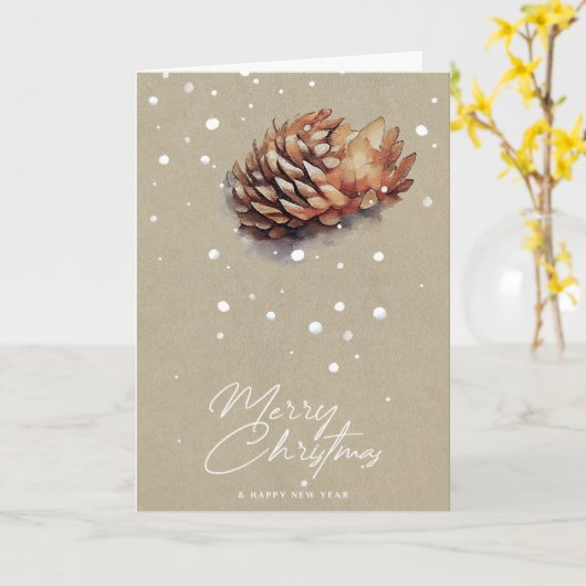 Abstrakte Kiefernkone und Schneebesen Weihnachten Karte (Gelbe Blume)