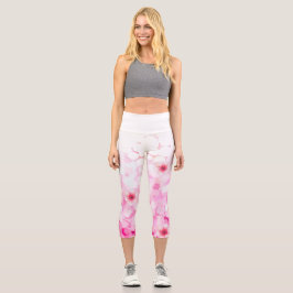 Abstrakte Kirschblüte pink-weiß Capri Leggings