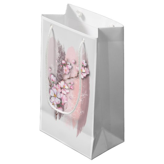 Abstrakte Kirschblüten Kleine Geschenktasche Geschenktüte (Vorderseite Schrägansicht)