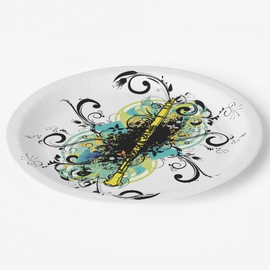 Abstrakte Klarinettenmusikmesse Pappteller (Schrägansicht)