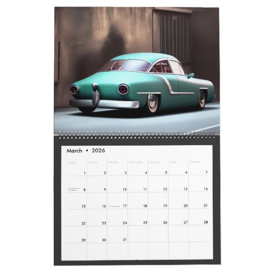 Abstrakte klassische Autos der 50er Jahre Kalender (Mär 2026)