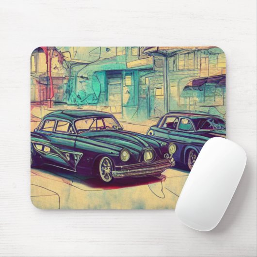 Abstrakte klassische Autos der 50er Jahre Mousepad (Mit Mouse)