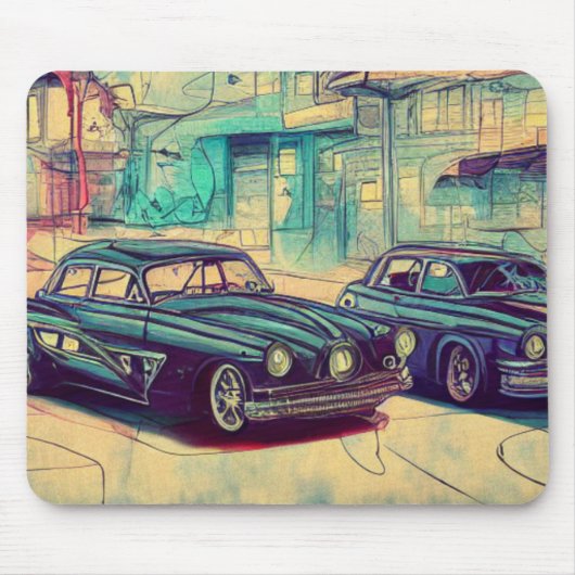 Abstrakte klassische Autos der 50er Jahre Mousepad (Vorne)