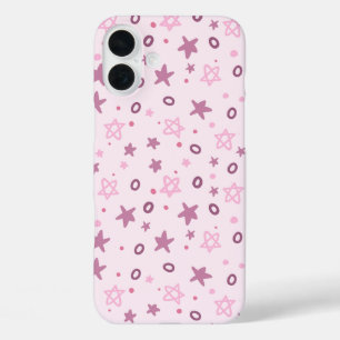 Abstrakte, kleine rosa Sterne und Kreise Gemustert iPhone 16 Plus Hülle