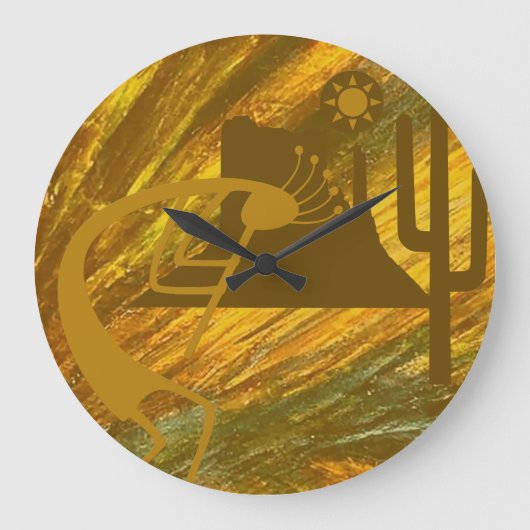 Abstrakte Kokopelli mit Mesa, Cactus & Sun Große Wanduhr (Vorderseite)