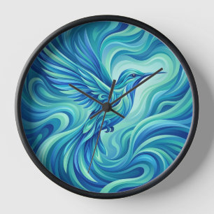 Abstrakte Kolibri-Ozeanblau-Kunstuhren Uhr
