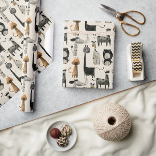 Abstrakte, komisch dunkle Safari-Tiere Geschenkpapier