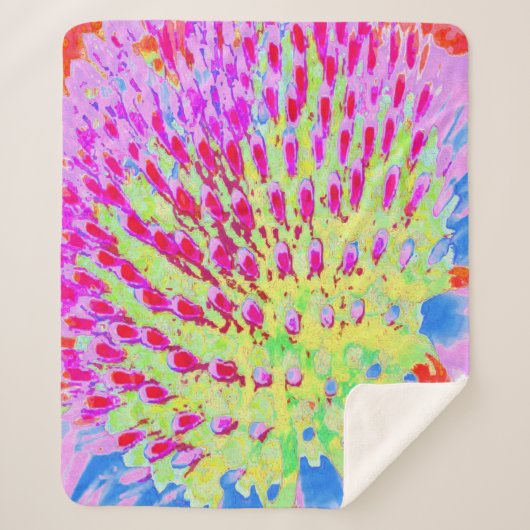 Abstrakte Kone-Blume mit mehrfarbigem Regenbogen Sherpadecke (Vorderseite)