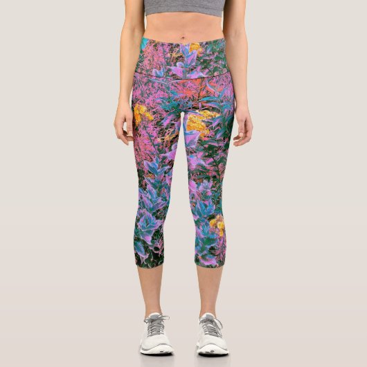 Abstrakte Korallen, rosa Grüne und Aqua Garden Fol Capri Leggings (Vorderseite)