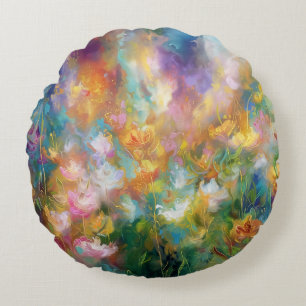 Abstrakte kosmische Blumenexplosion in Pastellfarb Rundes Kissen