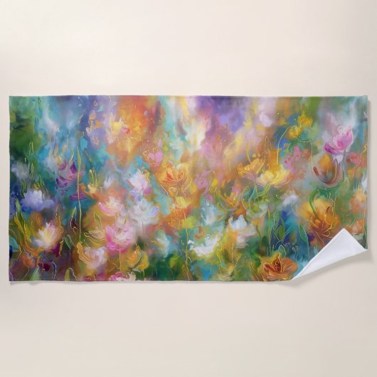 Abstrakte kosmische Blumenexplosion in Pastellfarb Strandtuch (Vorderseite)