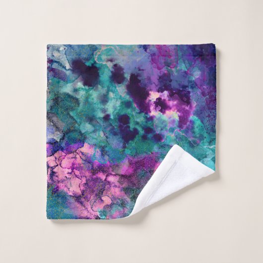 Abstrakte kosmische Farblackierung in Inky Badhandtuch Set (Waschlappen)