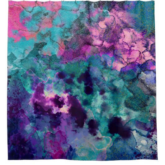 Abstrakte kosmische Farblackierung in Inky Duschvorhang (Vorderseite)