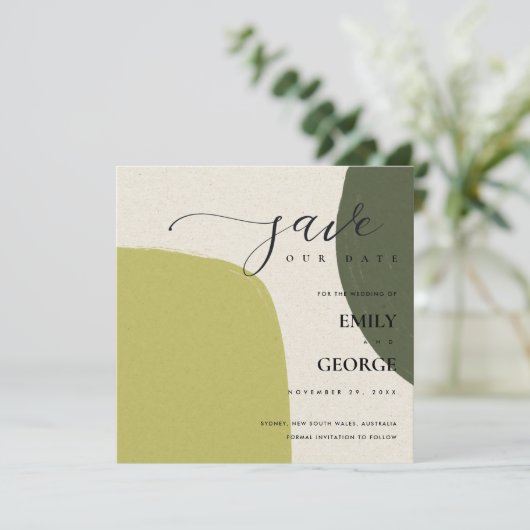 ABSTRAKTE KRAFT CHIC LIME GRÜNE SAVE THE DATE KART DANKESKARTE (Stehend Vorderseite)