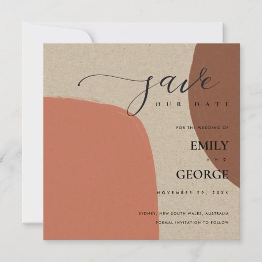 ABSTRAKTE KRAFT TERRACOTTA RED SAVE THE DATE CARD DANKESKARTE (Vorderseite)