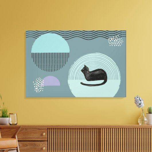 Abstrakte Kreise Cat Resting Canvas Print Leinwanddruck (Insitu (Wohnzimmer))