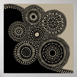 Abstrakte Kreise Dots Blume Schwarz auf Tan Print Poster