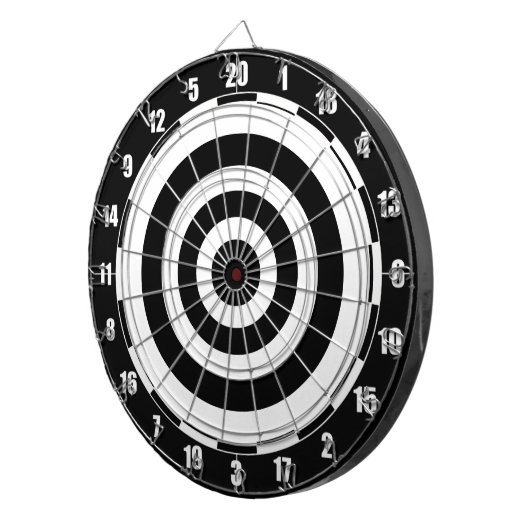Abstrakte Kreise in Schwarz und Weiß Dartscheibe (Vorderseite rechts)