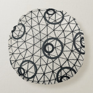 Abstrakte Kreise in Schwarz und Weiß Rundes Kissen