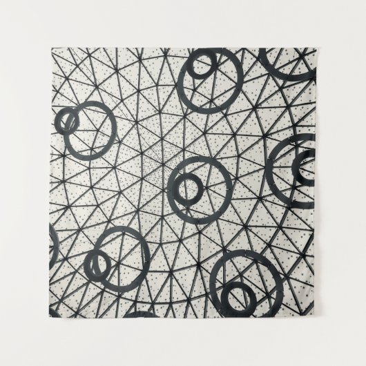 Abstrakte Kreise in Schwarz und Weiß Wandteppich (Vorderseite)