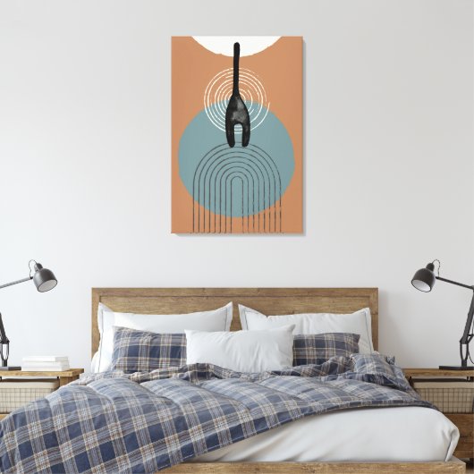 Abstrakte Kreise Katze hinter Canvas Print Leinwanddruck (Insitu (Schlafzimmer))