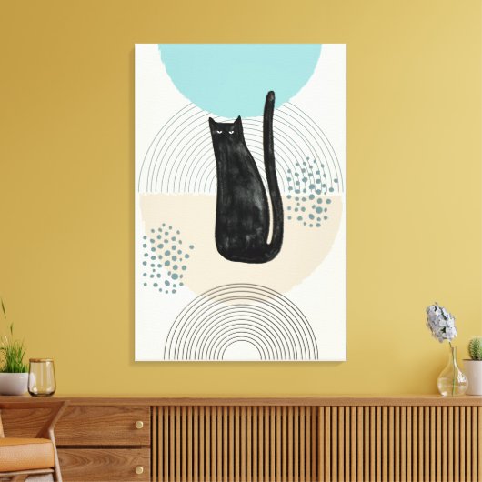 Abstrakte Kreise schwarze Katze 4 Canvas Print Leinwanddruck (Insitu (Wohnzimmer))