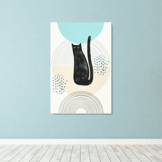 Abstrakte Kreise schwarze Katze 4 Canvas Print Leinwanddruck (Insitu (Holzboden))