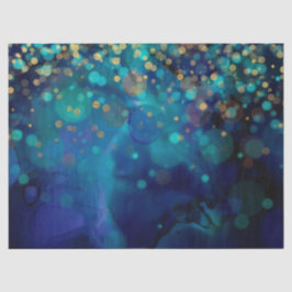 Abstrakte Kreise und Goldpunkte auf der blauen Sei Seidenpapier