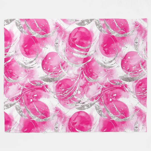 Abstrakte Kreisel in rosa Silberglanz Fleecedecke (Vorderseite (Horizontal))