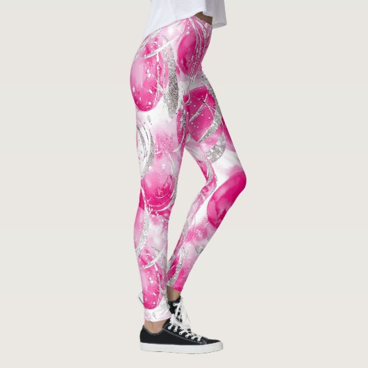 Abstrakte Kreisel in rosa Silberglanz Leggings (Rechts)