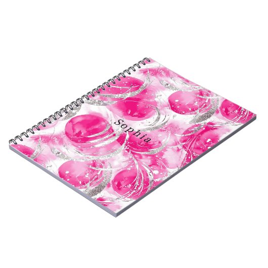 Abstrakte Kreisel in rosa Silberglanz Notizblock (Linke Seite)