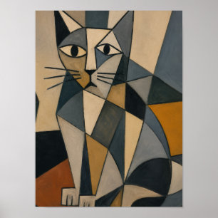 Abstrakte kubistische Katzenkopf-Kunst Farbige G Poster