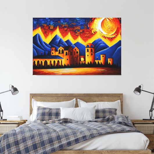 Abstrakte kubistische Wüste Canvas Print Leinwanddruck (Insitu (Schlafzimmer))