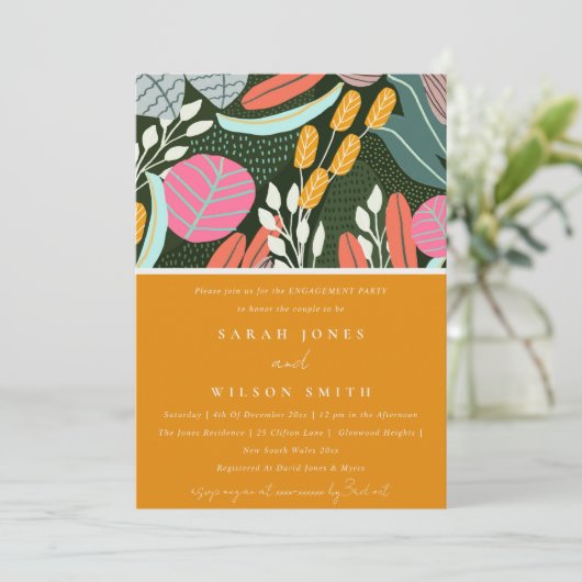 Abstrakte kühne rustikale tropische botanische Ver Einladung (Stehend Vorderseite)