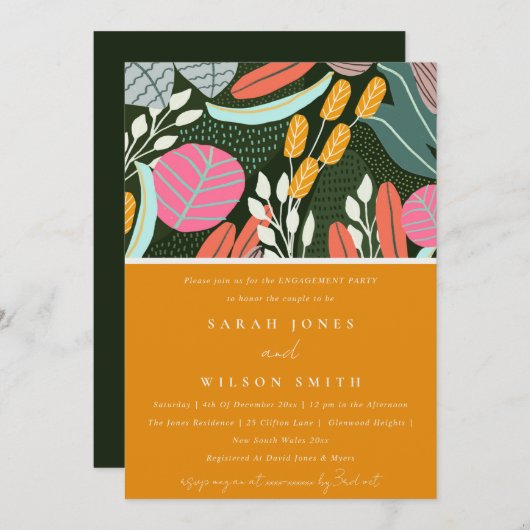 Abstrakte kühne rustikale tropische botanische Ver Einladung (Vorne/Hinten)