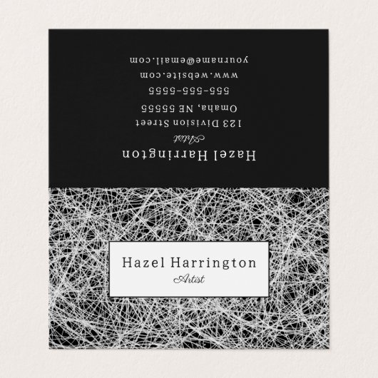 Abstrakte Kundenkarte Schwarz-weiß Visitenkarten (Außenseite Aufgefaltet)