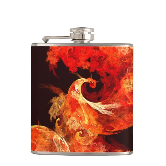Abstrakte Kunst beim Tanzen von Feuervögeln Flachmann (Vorderseite)