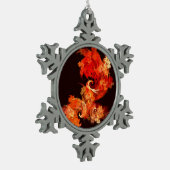 Abstrakte Kunst beim Tanzen von Feuervögeln Schneeflocken Zinn-Ornament (Links)