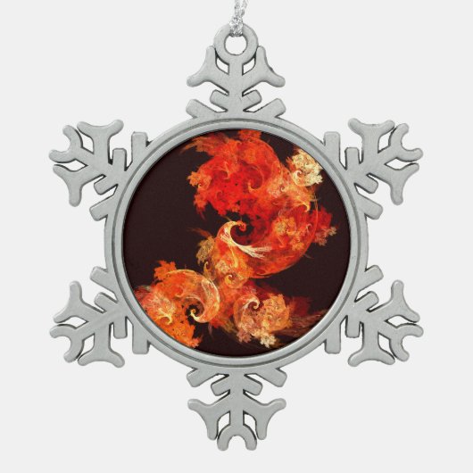 Abstrakte Kunst beim Tanzen von Feuervögeln Schneeflocken Zinn-Ornament (Vorderseite)