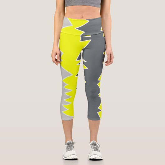 Abstrakte Kunst Blassgraue gelbe Holzkohle Grau Capri Leggings (Vorderseite)