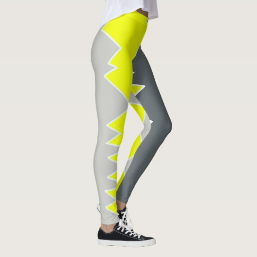 Abstrakte Kunst Blassgraue gelbe Holzkohle Grau Leggings (Rechts)