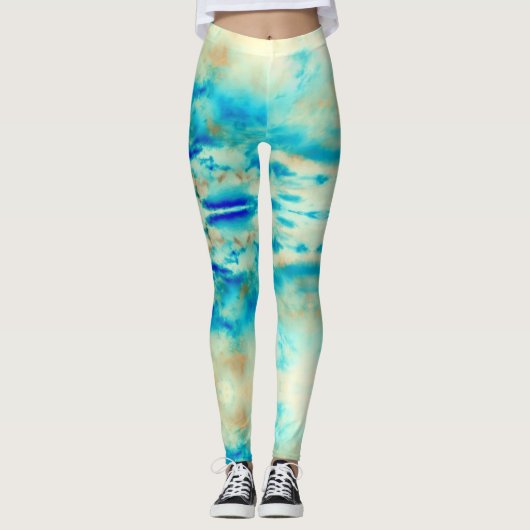 Abstrakte Kunst cremeblau türkisfarbene Leggings (Vorderseite)