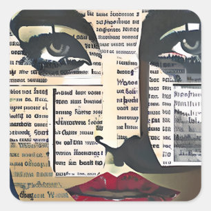 Abstrakte Kunst   Dame's Face Digital Text Art Quadratischer Aufkleber